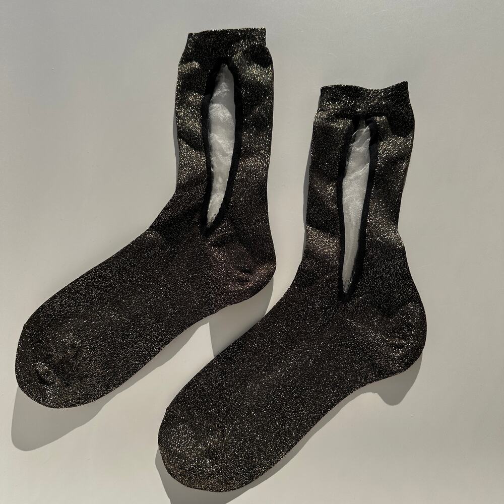 Hansel from Basel x Rachel Comey Slim Sheer Crew Black Gold Womens Socks 6-9.5